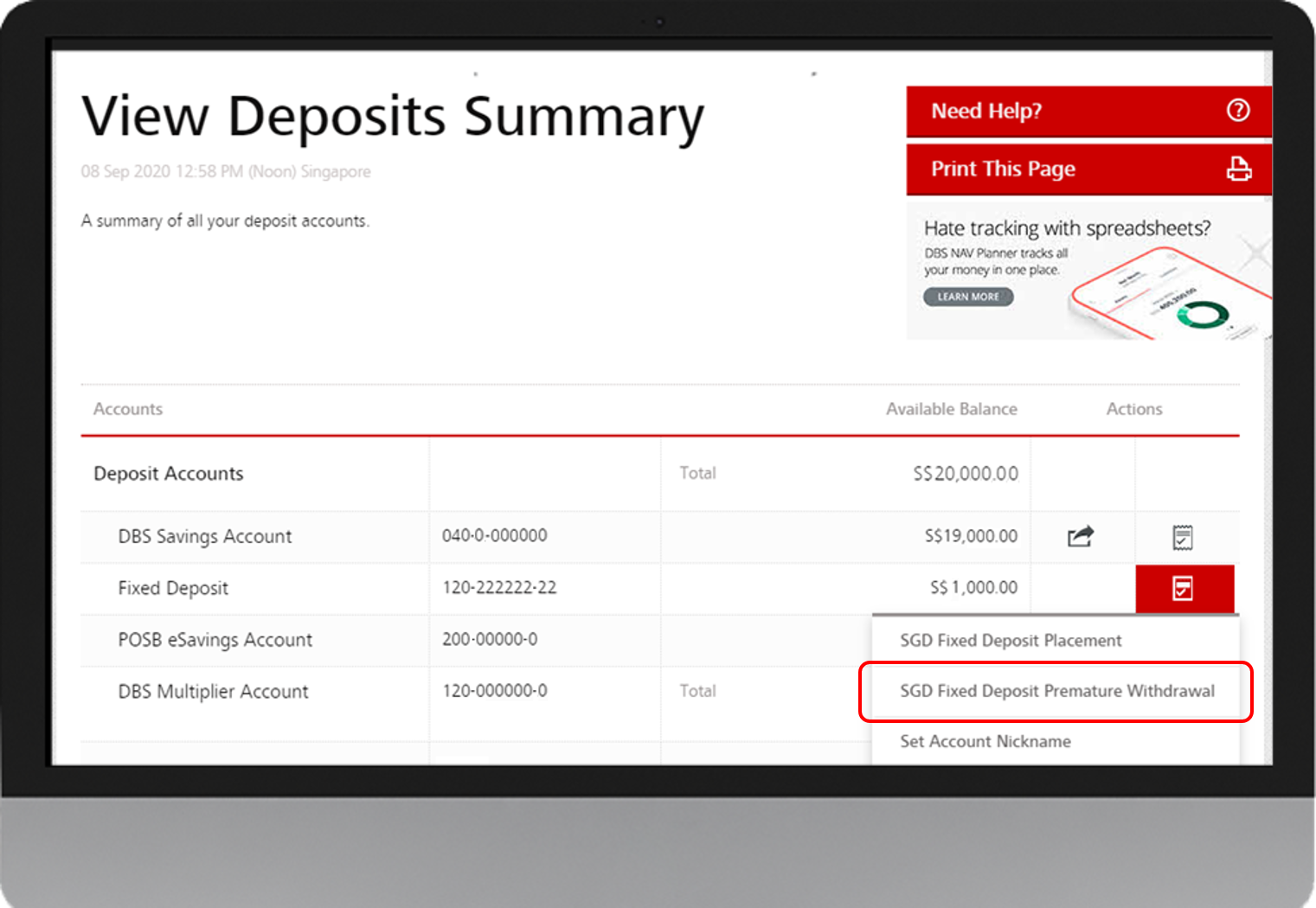 Fixed Deposit Premature Withdrawal | POSB Singapore